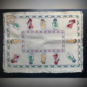 Vintage Country Settings Snowman and Teddy Bear Christmas Cotton Placemats